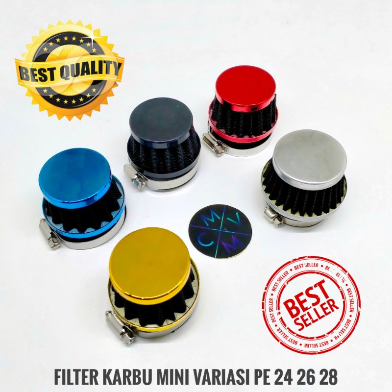 FILTER KARBU MINI VARIASI universal PE 24 26 28 / filter saringan udara karburator hawa motor variasi mini universal pe28 24 26 bebek matic matik mio vario beat scoopy supra jupiter mx satria fu spin revo vixion tiger mega pro ninja gl pro cb