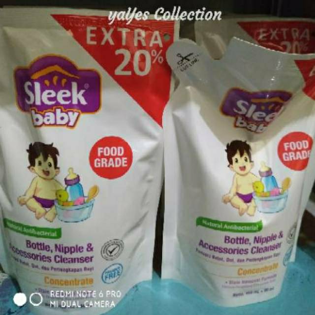 Sleek baby bottol nipple cleanser 450 ml refill refil cuci botol dot mainan bayi sleak slek