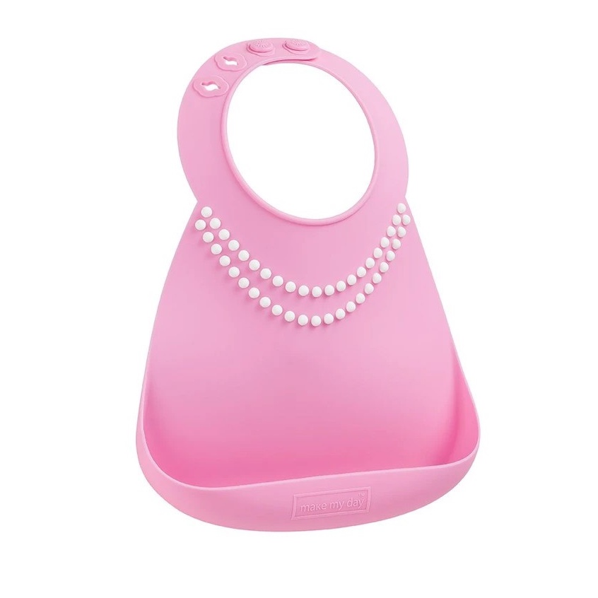 Pearls Pink ORI MAKE MY DAY - BABY BIB - Celemek Makan Bayi - SLABBER Untuk umur 6 bulan s/d 3 tahun