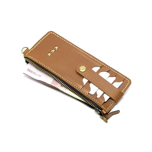 Dompet wanita pria kartu banyak dengan hand strap warna tan PHWL980