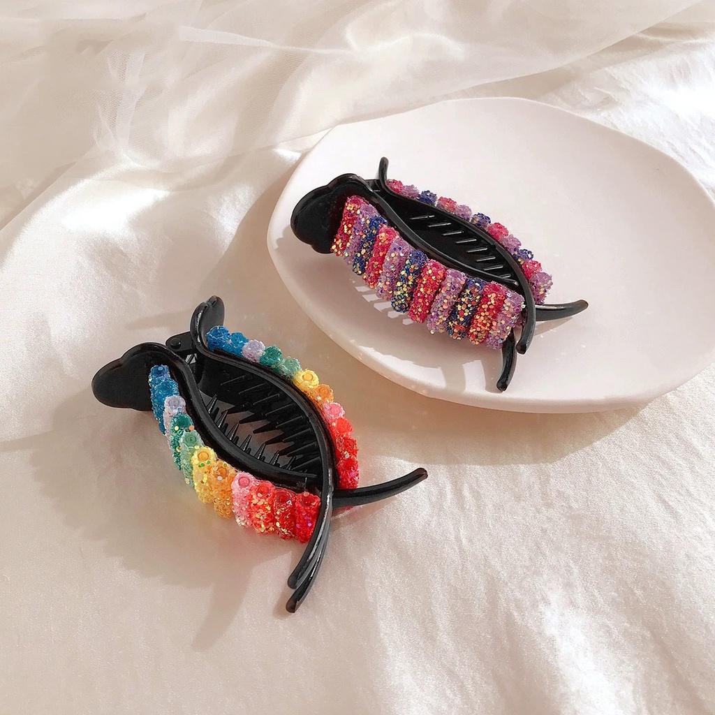 [ Women Sweet Rainbow Rhinestone Hair Claws ] [Ladies Korean INS Style Hair Clips] [Girls Elegant Shining Hair Grips]