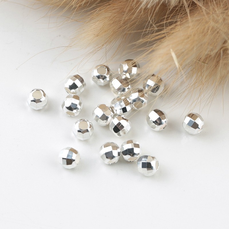 10 PCS faceted 925 sterling silver Beads Indah faceted Perak Longgar Spacer Beads fit Gelang Kalung DIY Membuat Perhiasan