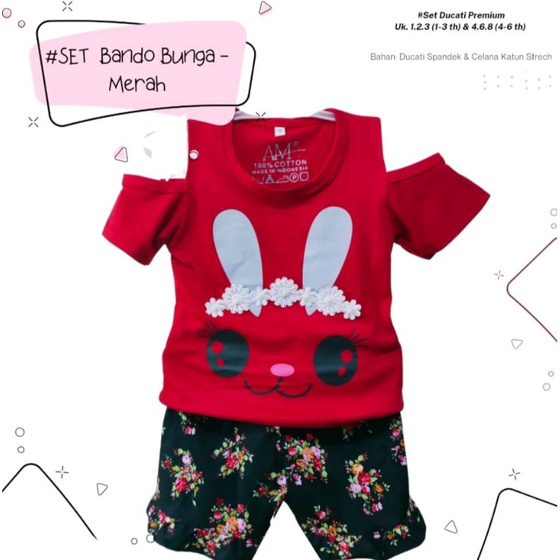 Setelan 3D anak perempuan &quot; Bando bunga &quot; Size 1-5th bahan Ducati Katun Spandek Premium