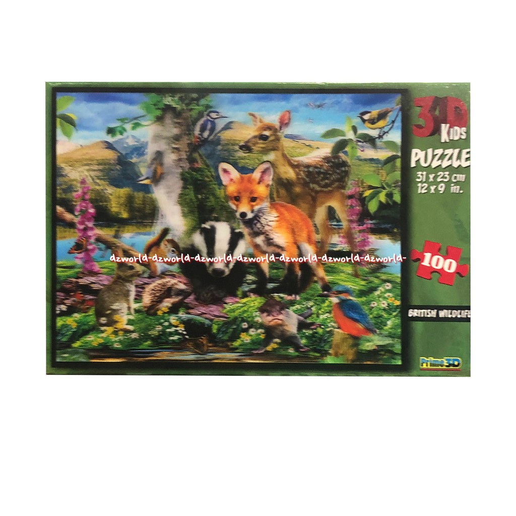 3D Kids Puzzle British Wildlifes 100Keping Susunan Pazel Hewan Rubah