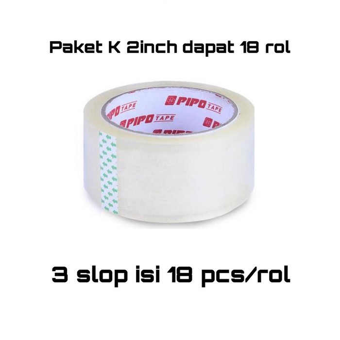 

Terlaris Paket K Lakban Gede PIPO 3 Slop isi 18 Pcs/RoL 2inch panjang 60 yard Elegan