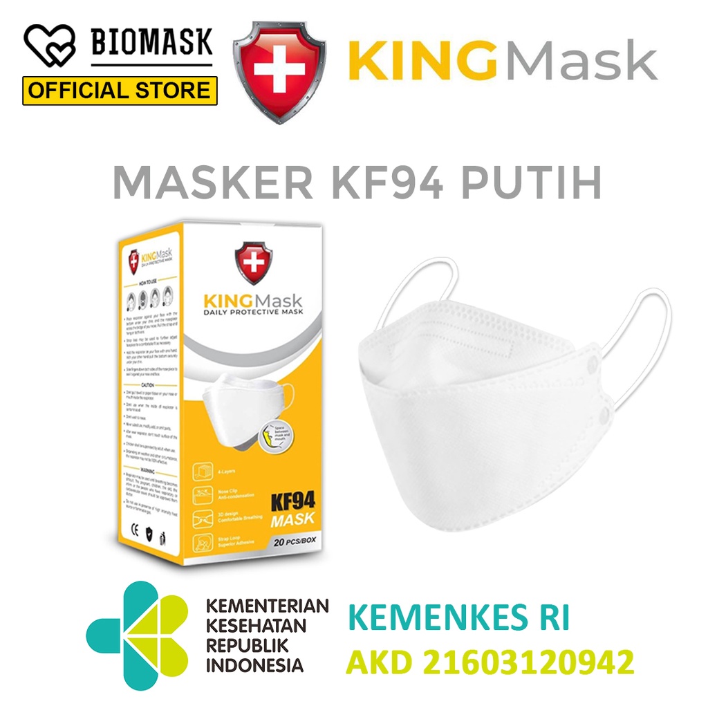 BIOMASK x KINGMASK KF94 1Box 20Pcs Korean Style 4ply - 1 Box 20 Pcs Hitam / Putih 5 PLY KN95 KN94 An