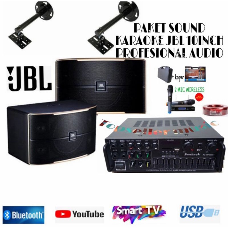 PAKET SOUND KARAOKE/CAFE/RESTO SPEAKER JBL 10 INCH AMPLI USB BLUETOOTH
