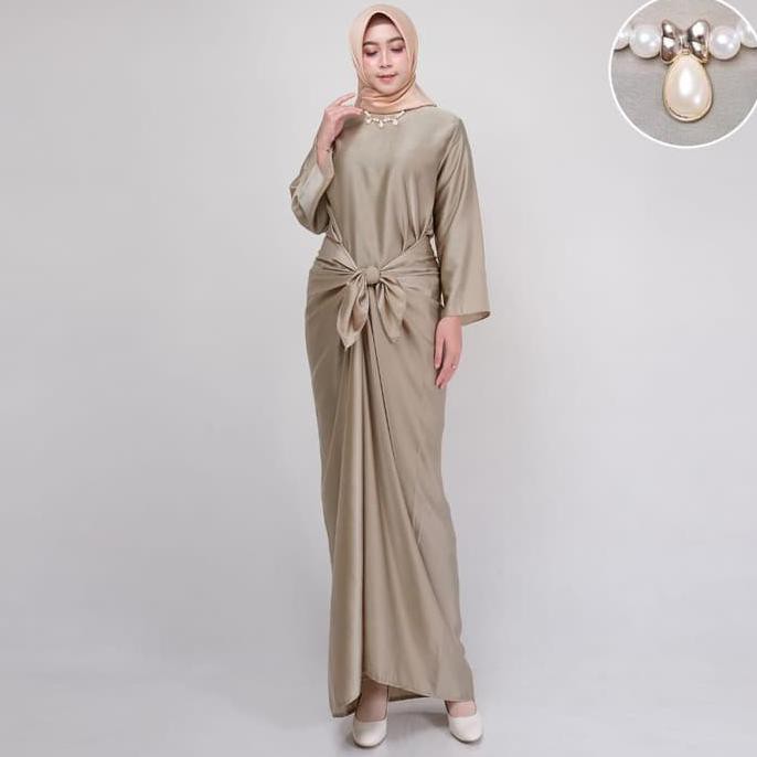 SIMPLE GAMIS/ KAFTAN IKAT POLOS QORINA ARMY/ DRESS FASHION MUSLIM DISKON