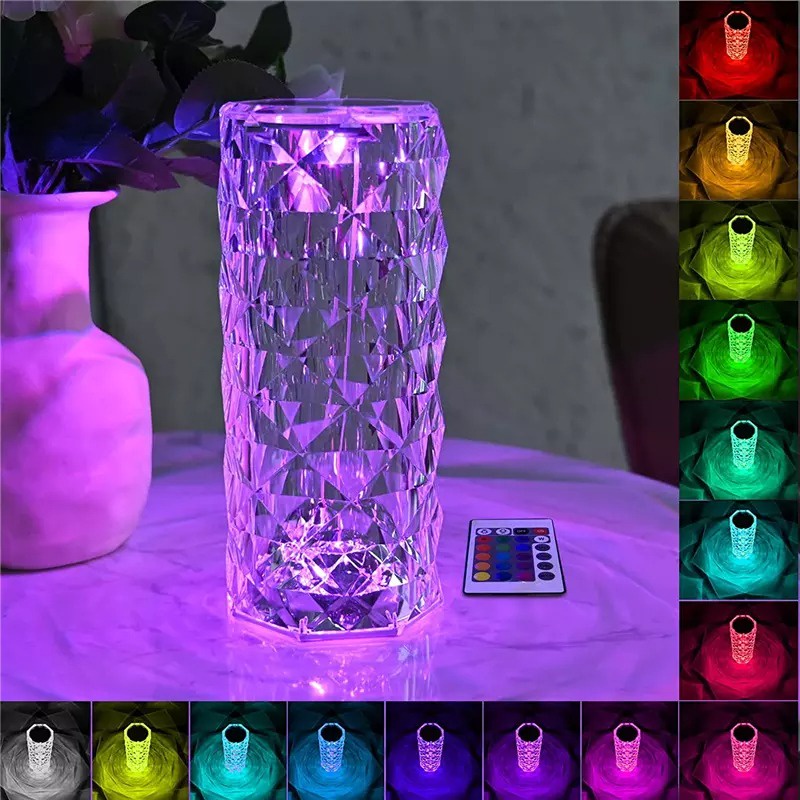 Table Lamp Rose Crsytal RGB Led Remote &amp; Touch Control Portable