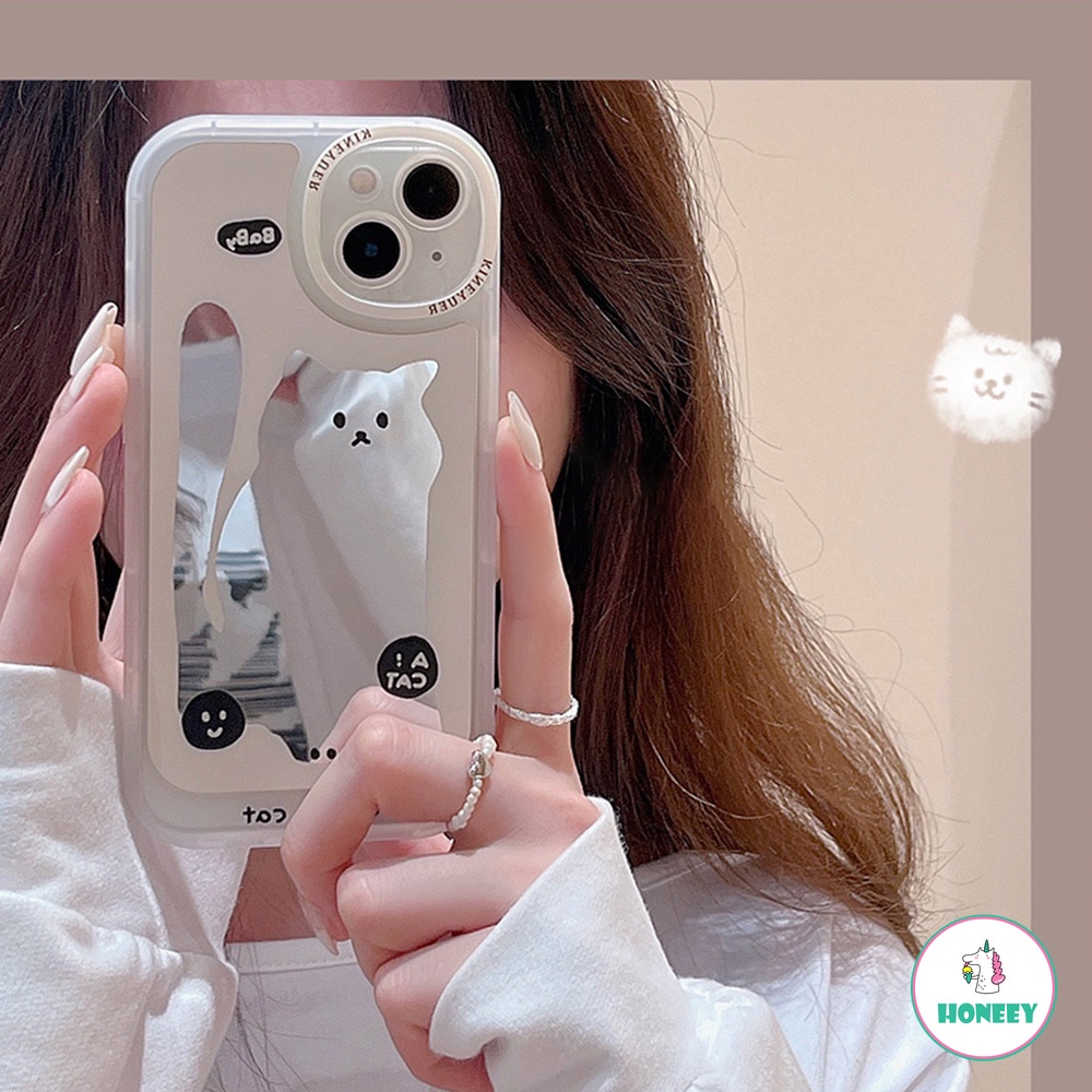 Soft Case TPU Tebal Shockproof Motif Bayi Kucing + Cermin Makeup Untuk IPhone 13 12 11 Pro Max