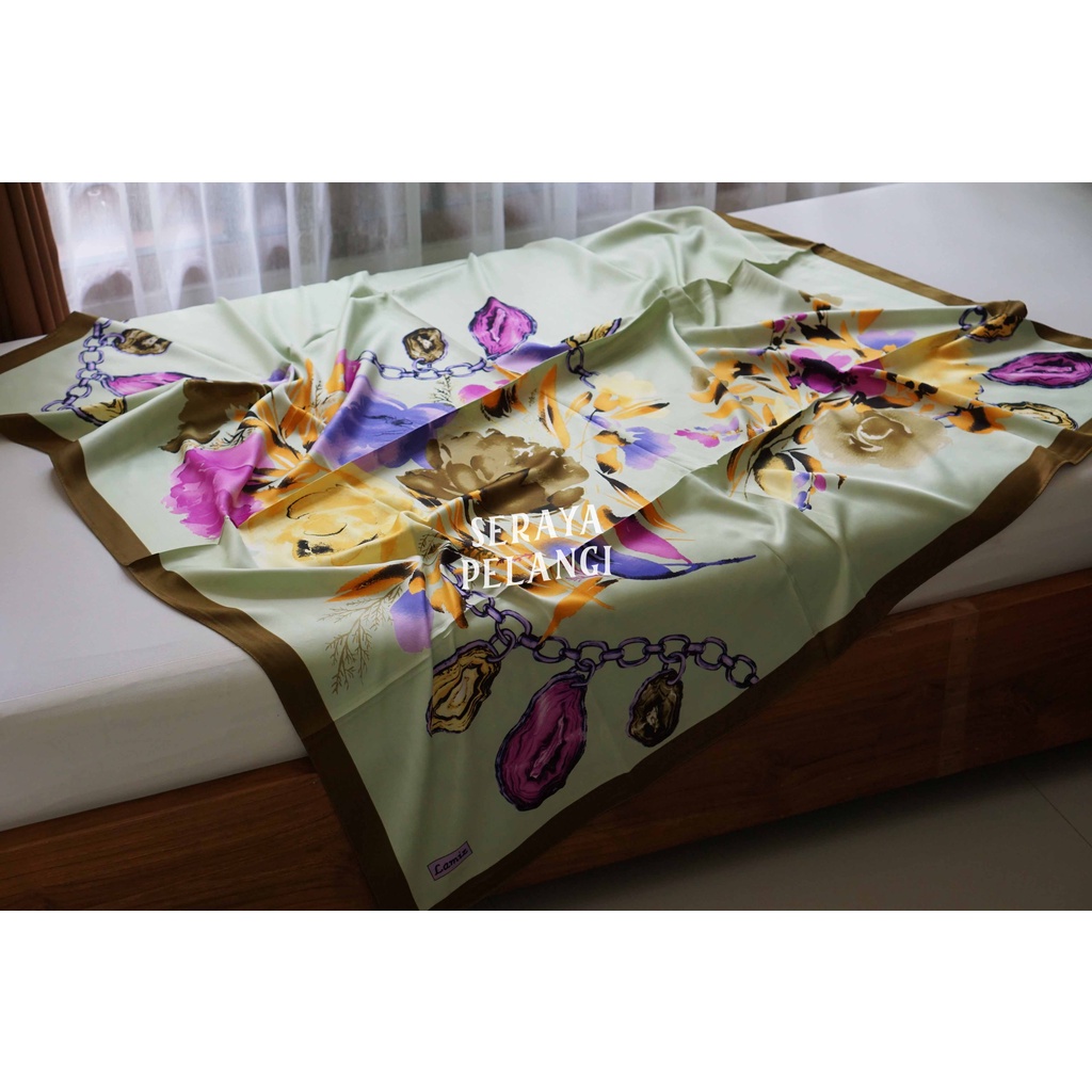 Selendang Segi Empat Satin Lamiz 08 | Motif Bunga/Kembang | Scarf | Syal | Shawl | Pashmina | Pasmina | Souvenir | Hadiah | Gift | Aksesoris Fashion | Import Quality | Grosir Murah