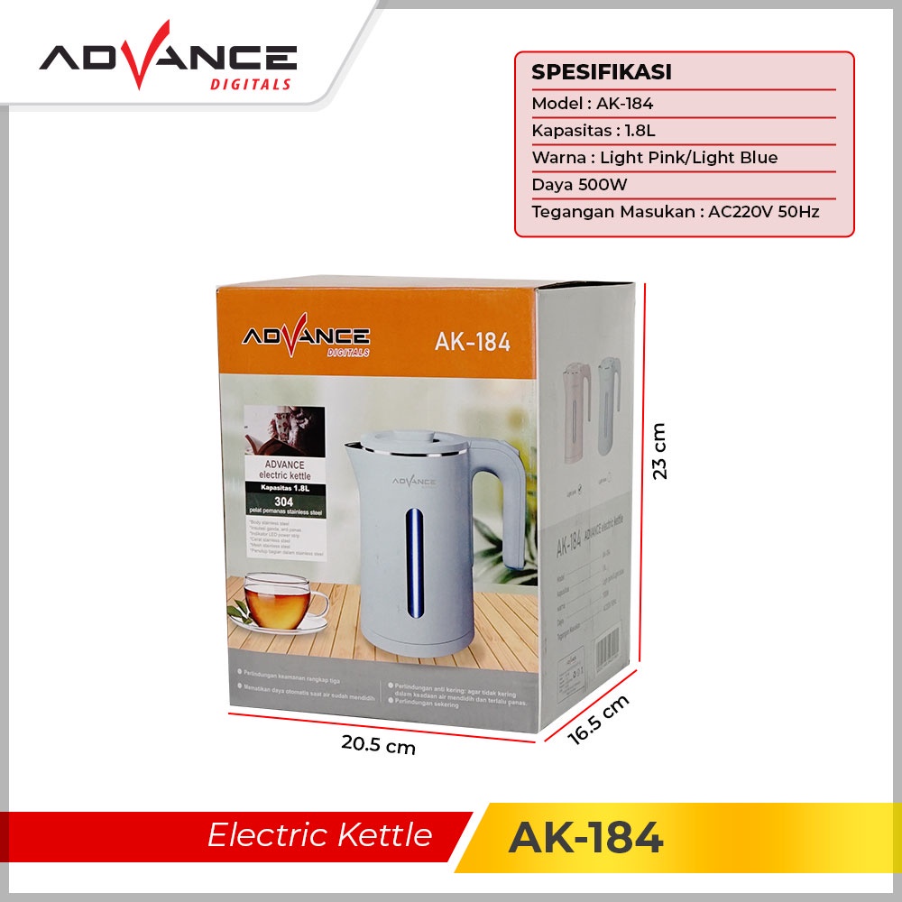 Advance Ak-184 Teko Listrik 1.8 Liter Stainless Steel Garansi 1 Tahun