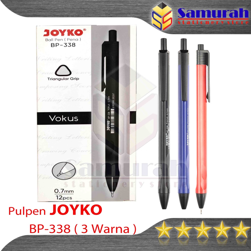

Pulpen Joyko Vocus BP 338 / Ball Pen BP-338 Hitam Vokus 0.7 mm Triangular Grip / Ballpen Cetek Murah Bentuk Segitiga / Bolpen JK BP338 Black
