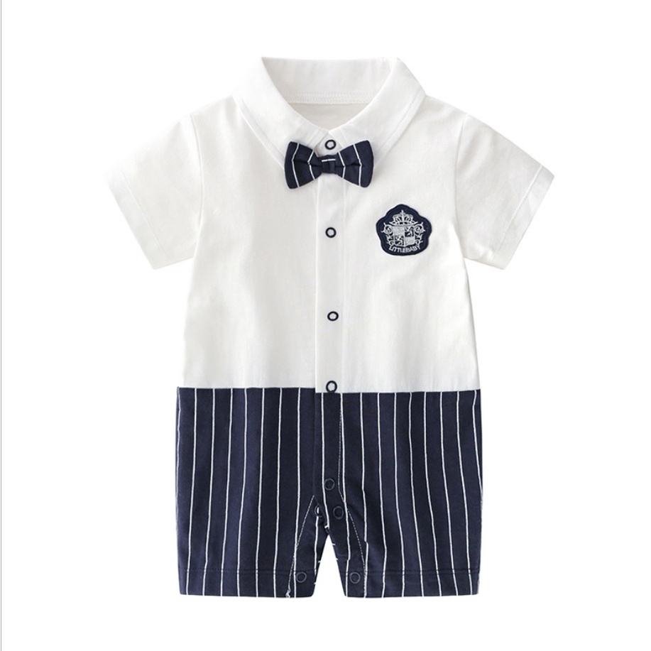 LP10- Pakaian Jumper / baju romper anak  laki laki lengan pendek/ motif dasi tuxedo