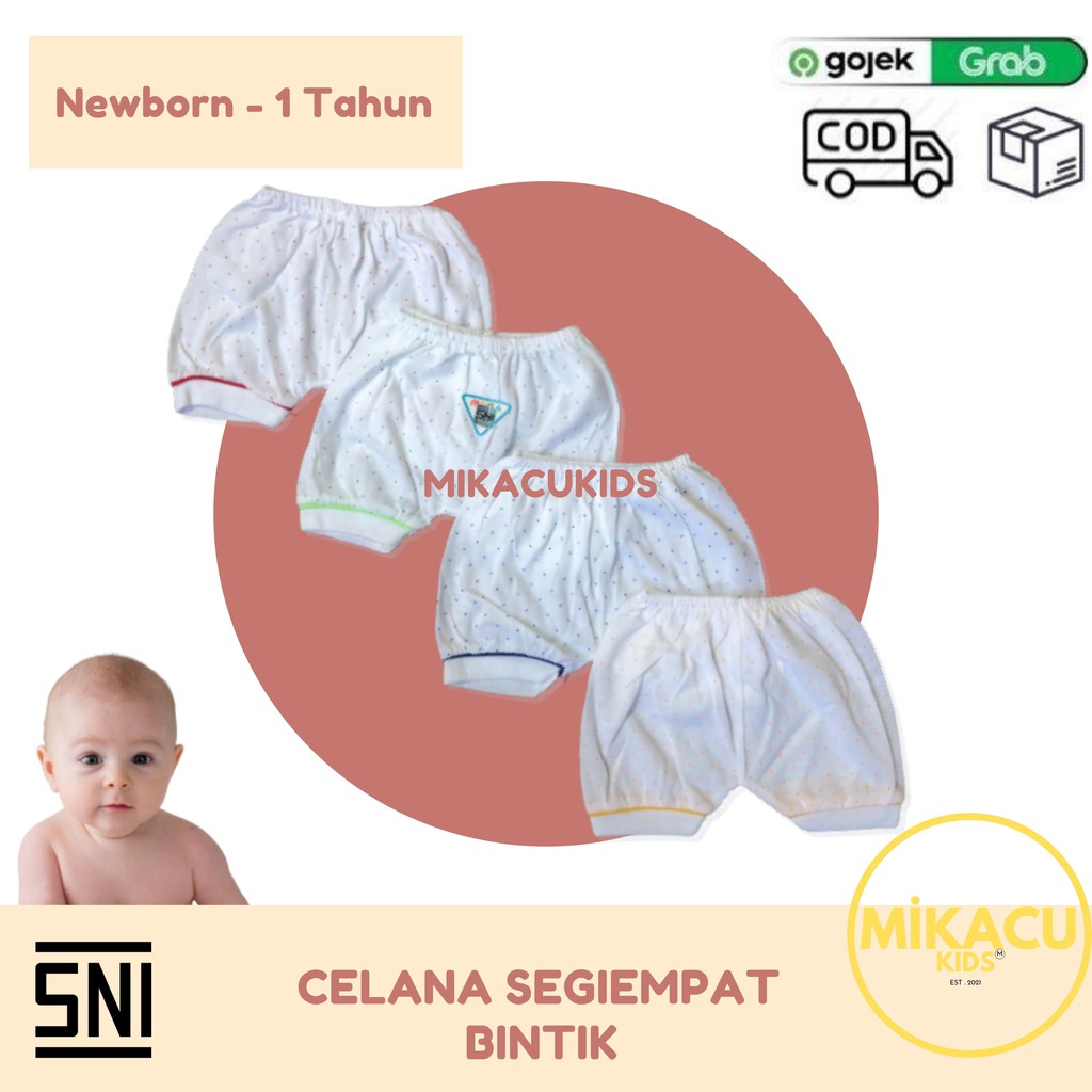 1LUSIN Celana Bayi Pendek Segiempat Motif Bintik (SNI) Newborn-1 Tahun, Celana Pendek Bayi