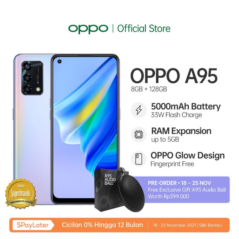 OPPO A95 RAM 8+5 .ROM 128GB GARANSI OPPO 1 TAHUN RESMI. SEGEL PABRIK