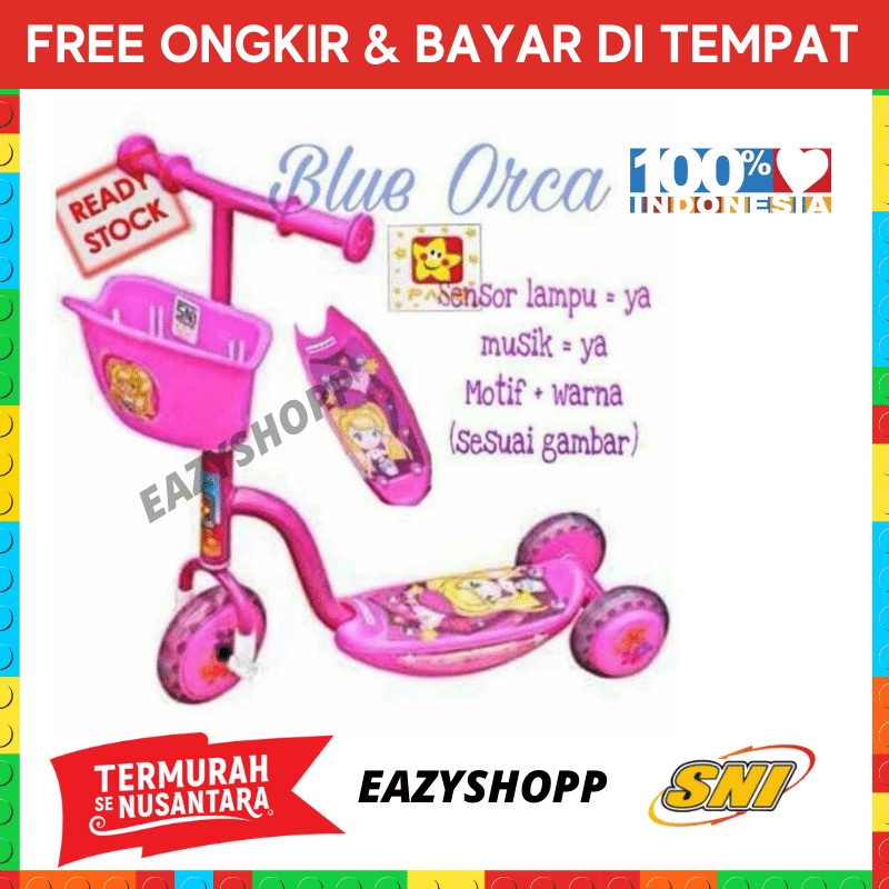 Mainan Skuter Otoped Scooter Sepeda Roda 3 Anak Anak Perempuan Cewek Edukatif Outdoor Musik Music La