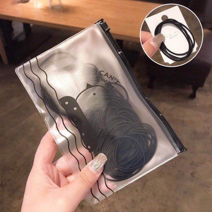 100pcs Karet Rambut ala Korea / Ikat Rambut Elastis / Asesoris Rambut-Hitam