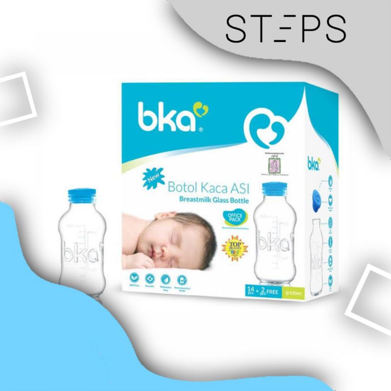 BOTOL ASI KACA / BREASTMILK GLASS BOTTLE 100ML BKA TUTUP BIRU 14+2PCS