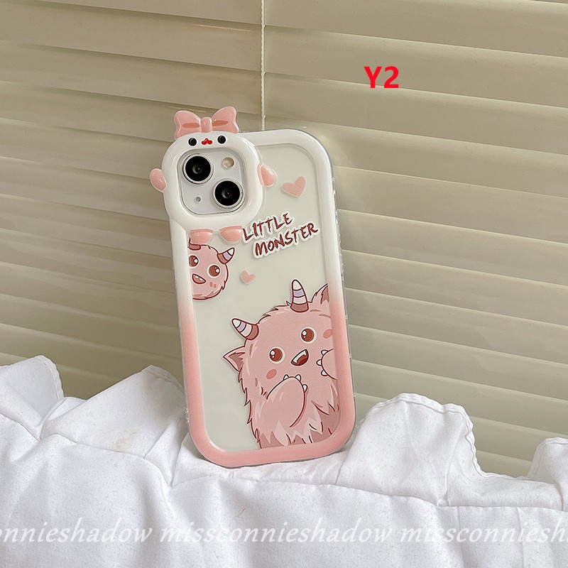 Case Untuk Samsung A04 A14 A04E A04s A53 A13 A32 A22 A03 A02s A30s A12 A73 A51 A11 A21s A71 A03s A50 A50s A52 A52s A31 A23 A33 Kartun Monster Dinosaurus 3D Bow Monster Lens Soft Case