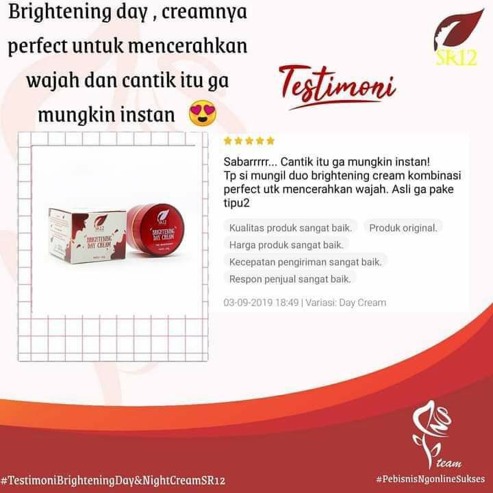 Brightening Cream SR12 Day &amp; Night Cream Pencerah Wajah dan Pelindung dari Sinar UV BPOM