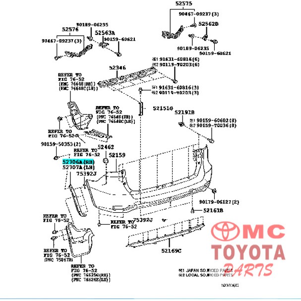 Moulding Extension Bumper Belakang Kanan Fortuner VRZ 52706-0K040