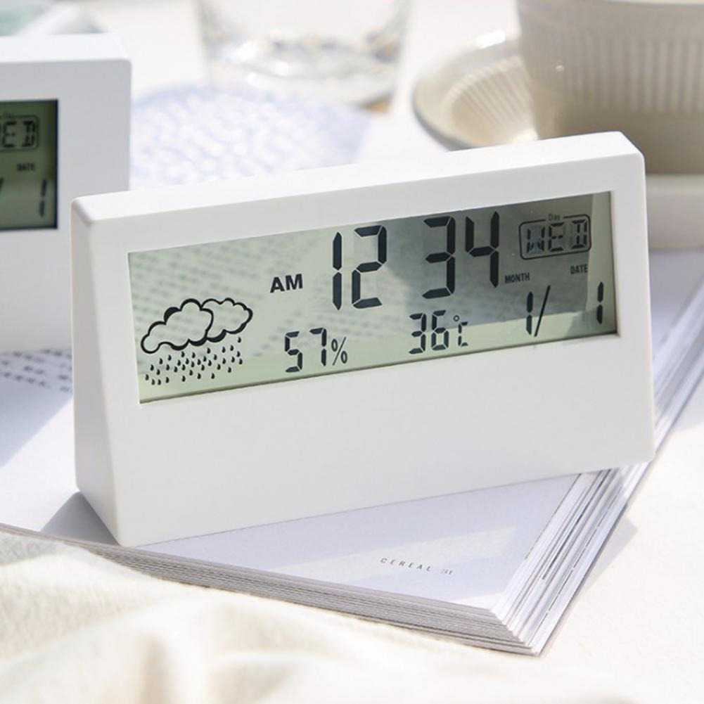 Jam Meja Digital Alarm Aesthetic Termometer Higrometer Kelembaban Suhu Temperatur Transparan