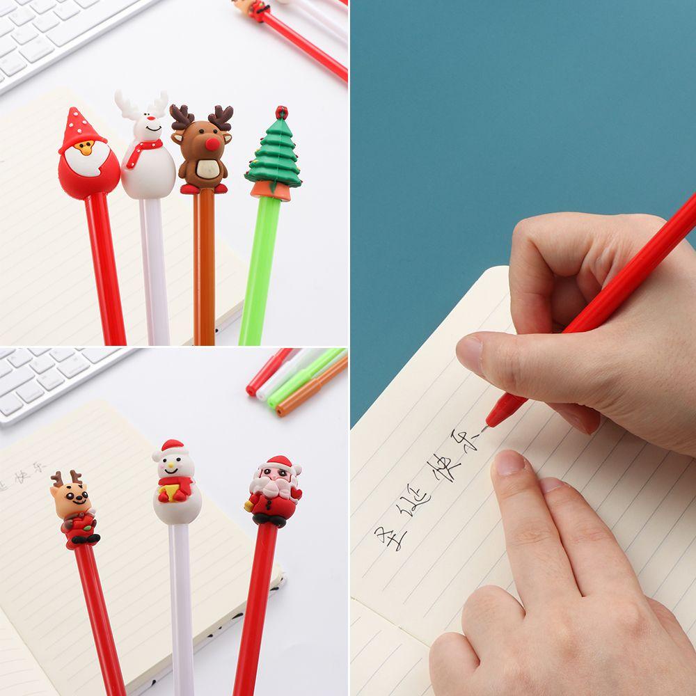 Nanas 2/5pcs Gel Pen Hadiah Alat Tulis Perlengkapan Menulis Elk Snowman Christmas Series