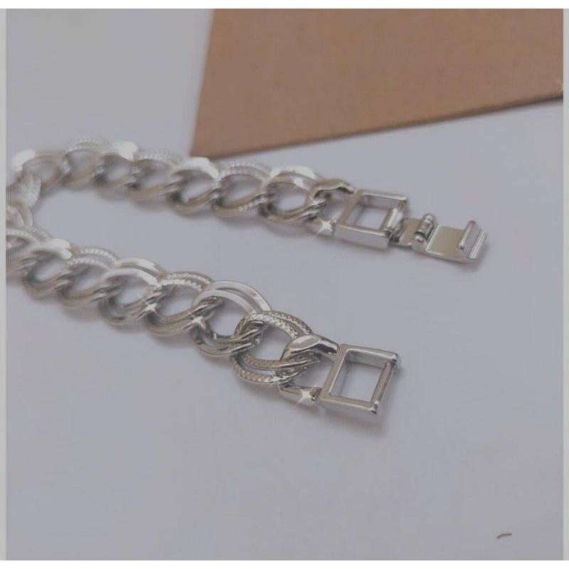 Gelang rantai double silver titanium  import 996