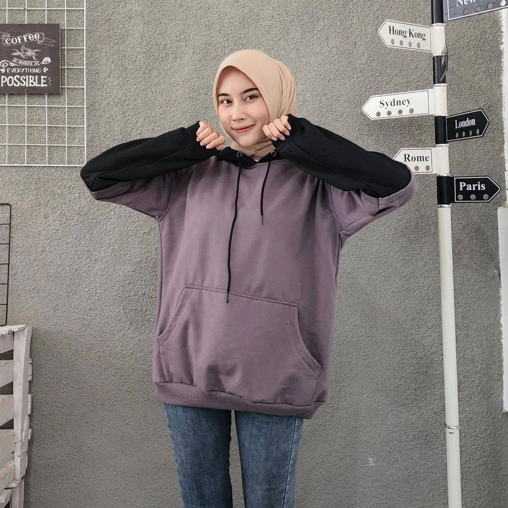 COMBINE Hoodie Oversize Sweater Pria Wanita Outerwear Polos 2 Tone Jacket OOTD Casual Korean Style