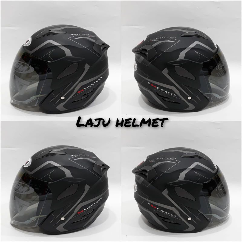 Jual Helm Gm Fighter Motif Gv Black Doff Silver Indonesia Shopee Indonesia