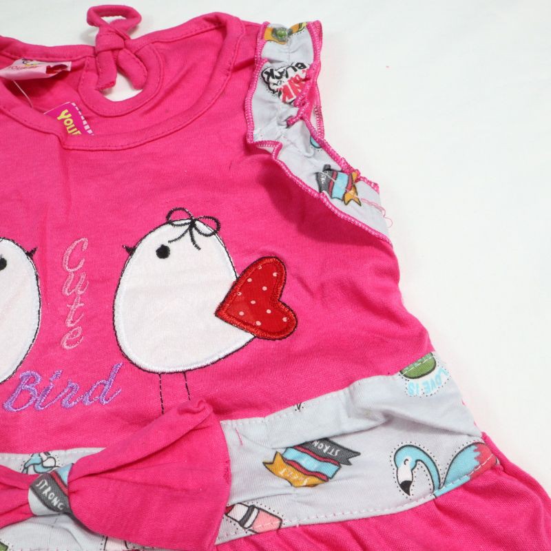 SETELAN BABY FASHION BAJU ANAK CEWEK MOTIF TWO BIRDS SR129 1 TAHUN BORBIR