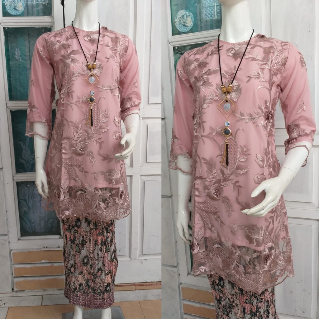 Set baju kurung tulle bunga rosepink