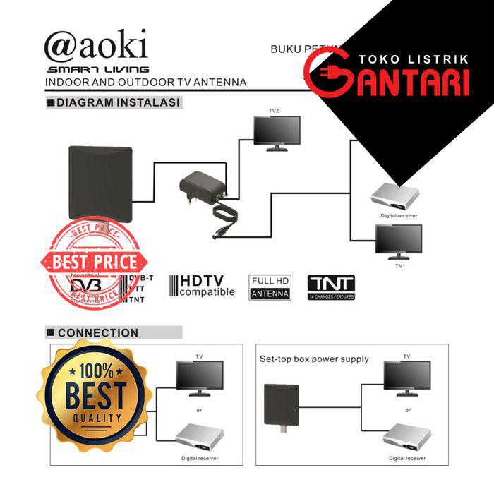 Antena Indoor Outdoor Include Boster Plus Kabel 10 Meter Aoki AT 3000