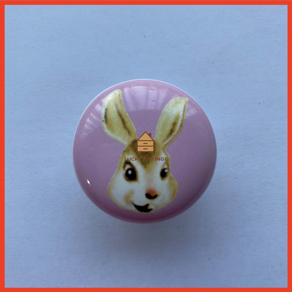 Handle / Tarikan Laci Lemari Anak Kelinci Rabbit 8866 Bulat Putih Lucu Keramik