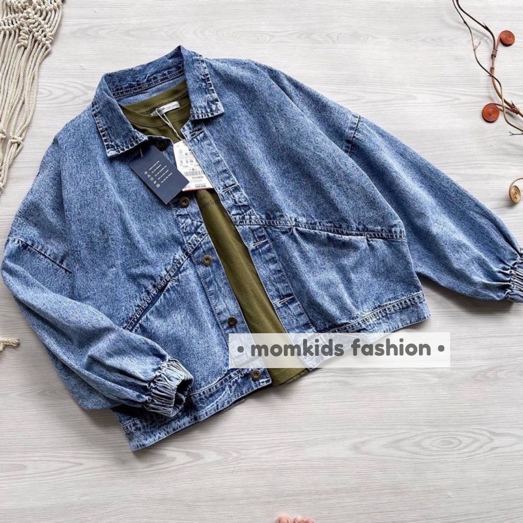 Jaket Jeans Wanita Vera Oversized Lengan Balon Lingkar Tangan Kerut Kekinian