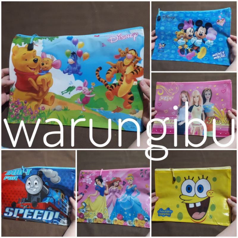 

Map Plastik Zipper File Organizer Resleting Karakter Pooh Princess Mickey Thomas Spongebob