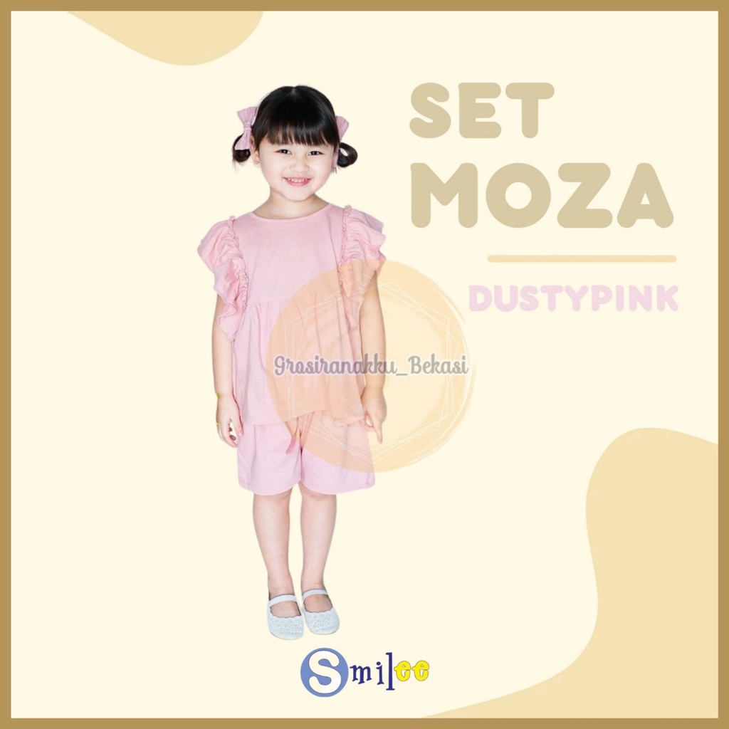 Setelan Anak Kaos Smilee Moza Warna Dusty Pink Size 1-5Tahun