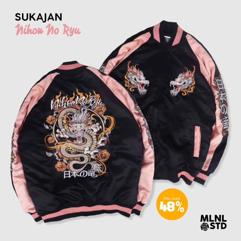 Sukajan Nihon Pink Satin TsuruTori Phoenix Sukajan Full Bordir Sukajan Original Murayama Fenikkusu H