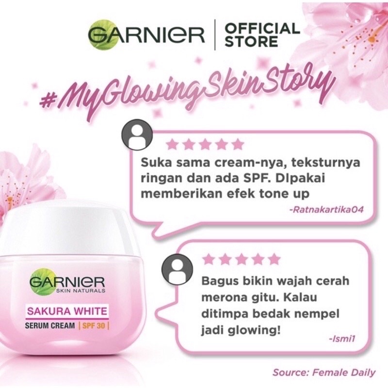 Garnier Sakura White Serum Day SPF 30 Night Cream - Krim wajah pagi malam ORIGINAL COD