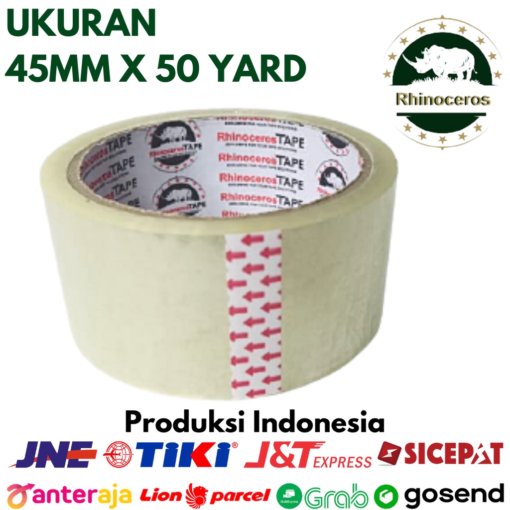 Lakban Bening Putih RHINOCEROS Tape Clear 45mmx50 Yard Solasi Selotip