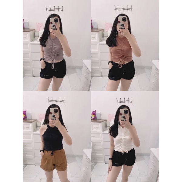 Jenie croptop wanita | croptop knit import | atasan crop rajut buntung wanita | croptop higher neck / kerah bulet | korean fashion wanita | aquarius boutique89 grosir