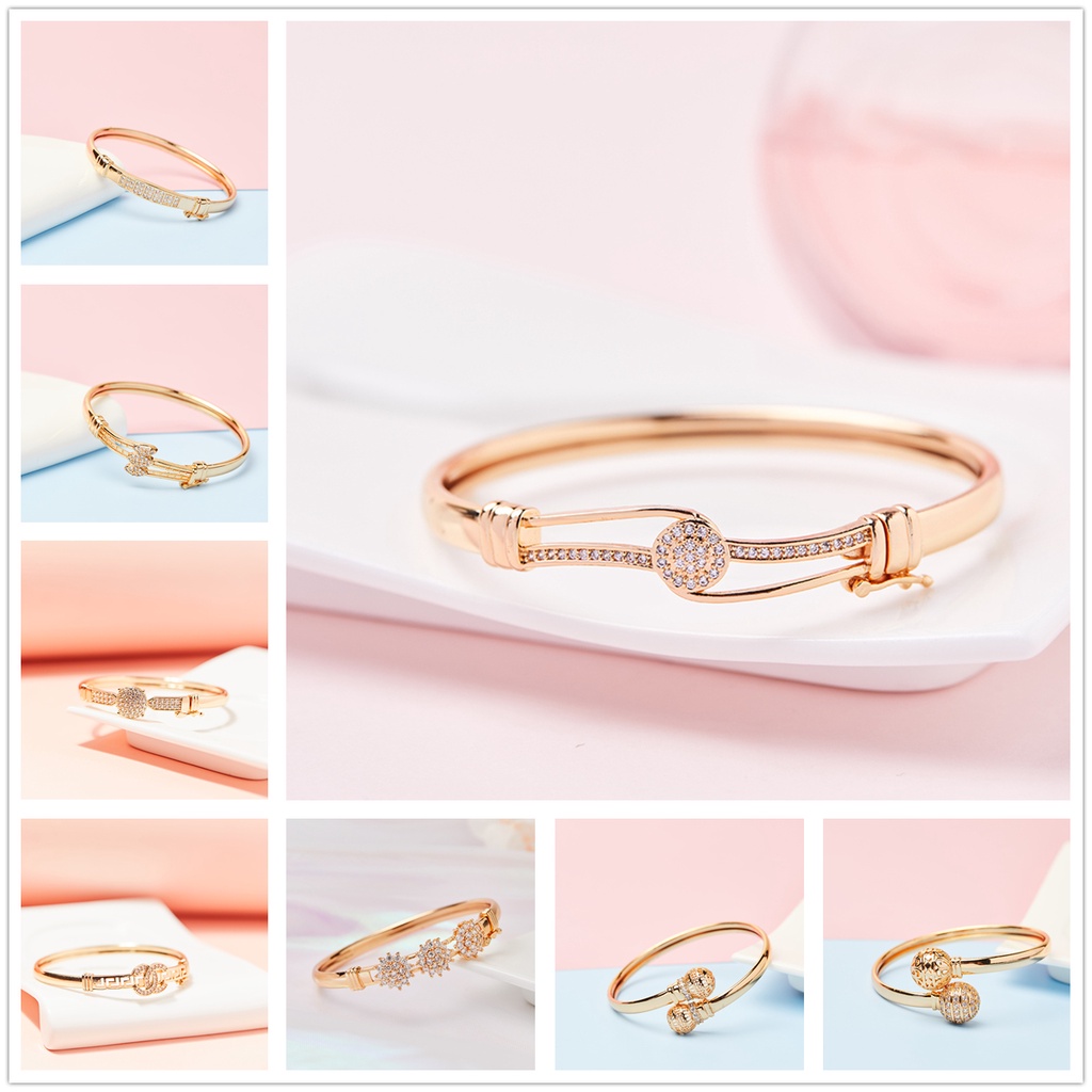 Y071 Gelang Wanita Model Baru Emas/Titanium/Anti Luntur Gelang Dewasa Murah Mata Zirkon Gelang Lapis Emas Imitasi-1