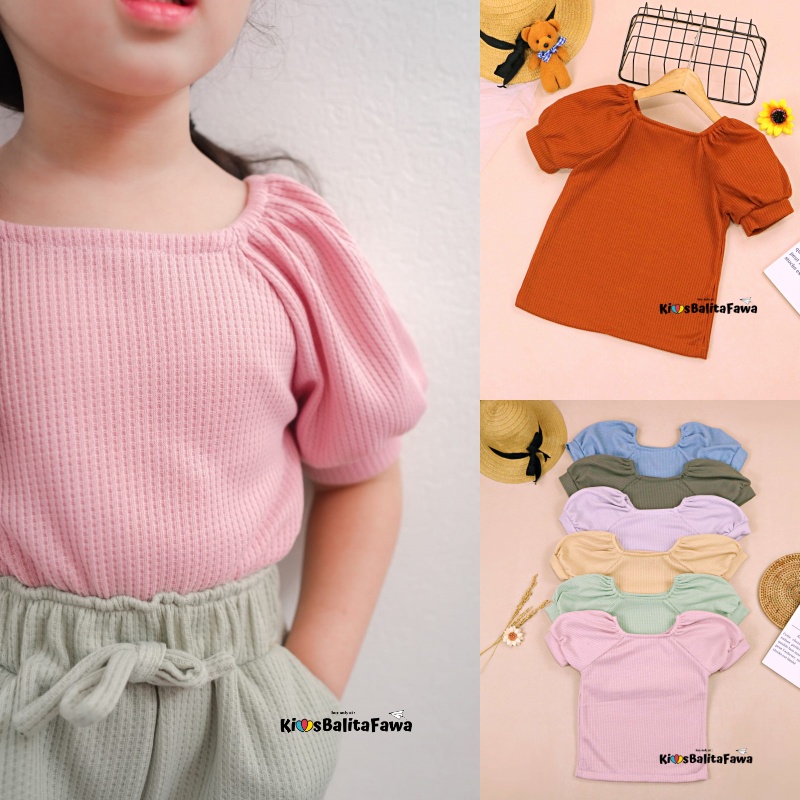 Bubble Blouse uk 2-5 Years / Blouse Polos Lengan Balon Kaos Anak Bahan Wafer Bold Tebal Stretch Balita 2-5 Tahun Atasan Perempuan Babycinnamon