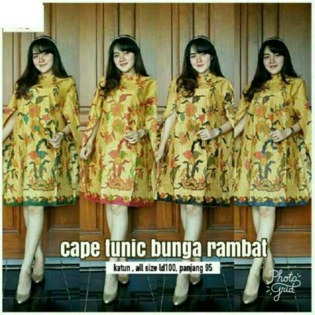 CAPE TUNIC BUNGA RAMBAT BATIK SOGAN PENDEK MINI DRESS MODERN SERAGAM KONDANGAN EXCLUSIVE MINI CAPE