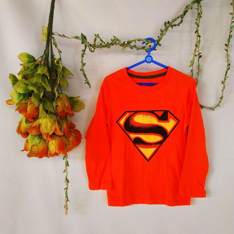 NEW ORIGINAL DC COMICS kaos lengan panjang anak laki laki gambar superman warna merah orange
