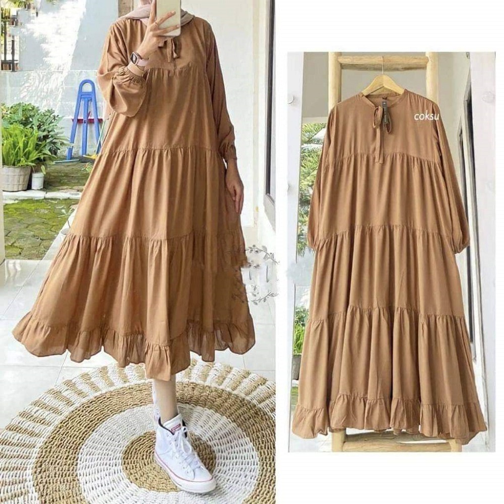 SOJIN MIDI DRESS KEKINIAN BAHAN KATUN RAYON SIZE JUMBO LD 105 FASHION WANITA MODERN