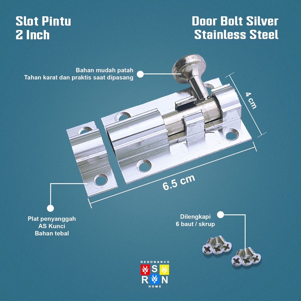 Slot Pintu / Jendela Plat Tebal Grendel 2 Inch Resonance Home