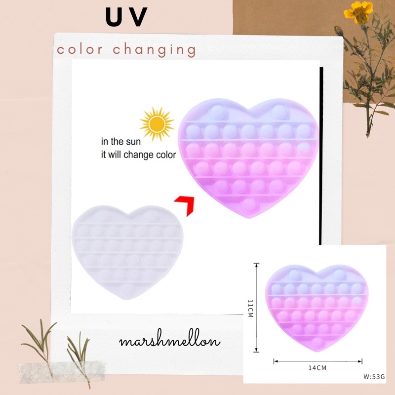 Pop It Unicorn Love Among Us Kotak Square UV Light Color Changing Gradasi (berubah warna jika terkena cahaya matahari)-Love