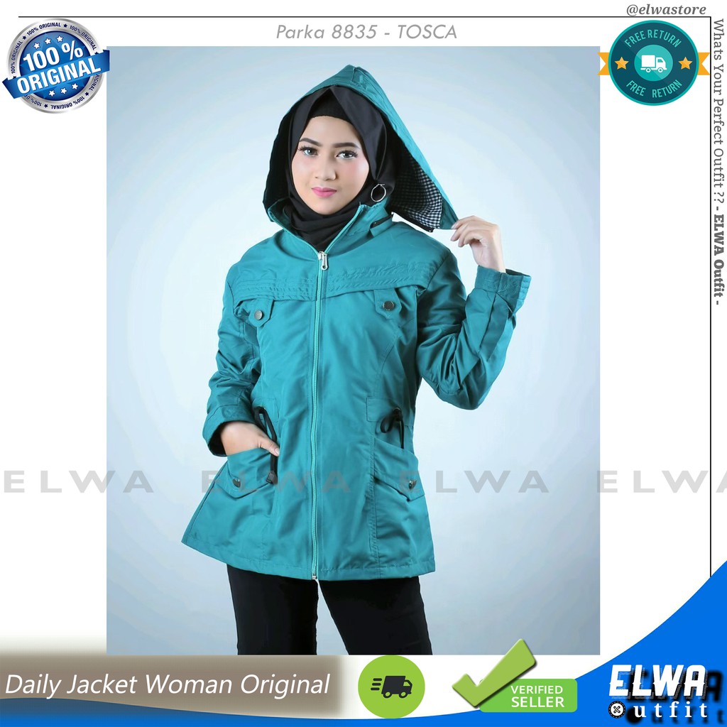 PARKA 8835 TOSCA Jaket Parka Long Hoodie Wanita Jaket Harian Cewek Bahan Taslan Parasut